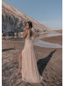 Luxurious Beaded Lace Tulle Slit Beach Wedding Dress